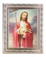  GOOD SHEPHERD IN A FINE DETAILED SCROLL CARVINGS ANTIQUE SILVER FRAME 